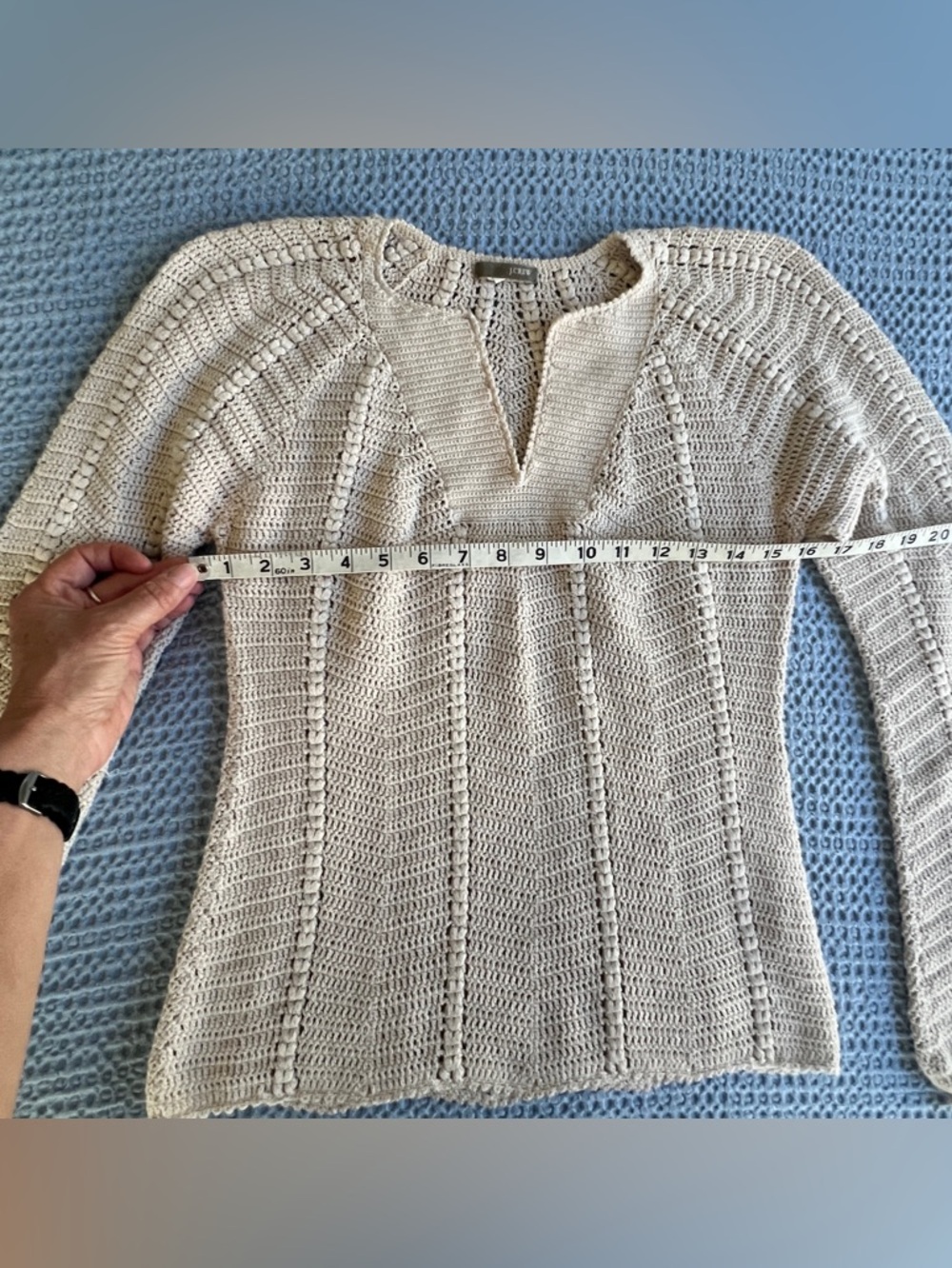 J.Crew Women's Cream Woven Knit V-Neck Sweater - Picture 5 of 8